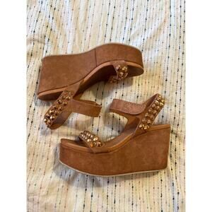 Pedro Garcia NWOT Suede Platform Jeweled Wedge Heels Bronze Size 38.5 US 8.5